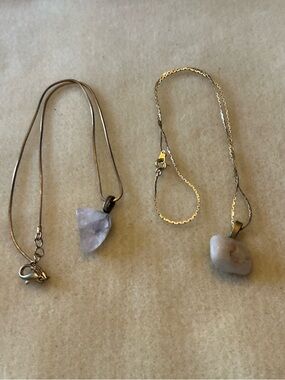 Handmade Up-cycled Chain Necklace with Stone tumbled Pendant, set of 2